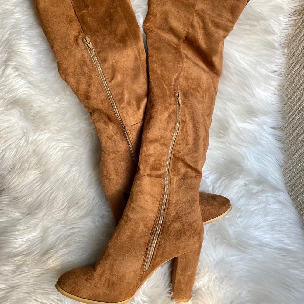 Boho chic tan suede over the knee boots